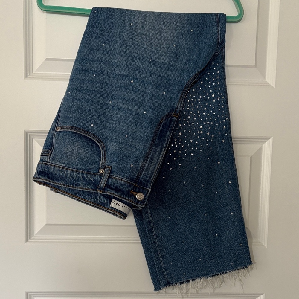 LOFT Dark Blue Embellished Cropped Jeans
